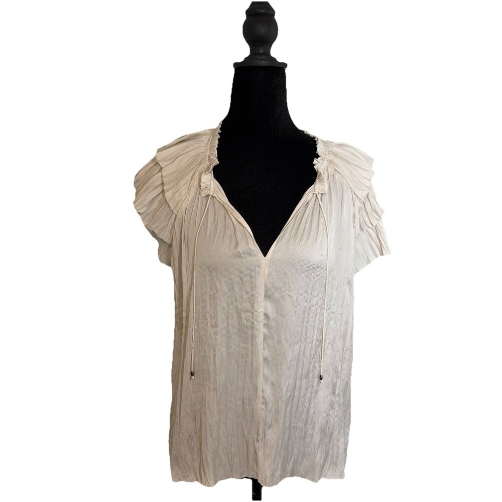 Ulla Johnson Liv Top Pearl White Ruffle Sleeve Size 6 V Neck Romantic Blouse
